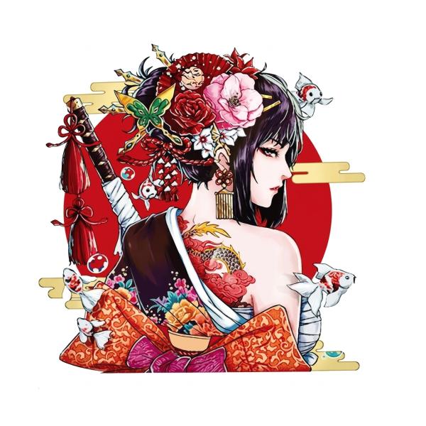 女侍　女武芸者　姫武者　侍　芸者　Samurai　クノー　武士道　大和魂　和彫り　和柄　バイク　旧車　部屋　ガレージ　デコレーション　傷隠し　ステッカー1枚TA
