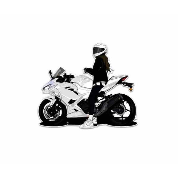 女性バイカー　女性ライダー　バイク女子　スーパースポーツバイク　二輪魂　オートバイ　ヘルメット　ガレージ　デコレーション　傷隠し　ステッカー1枚TA