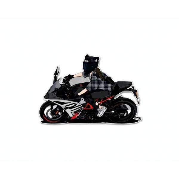女性バイカー　女性ライダー　バイク女子　スーパースポーツバイク　二輪魂　オートバイ　ヘルメット　ガレージ　デコレーション　傷隠し　ステッカー1枚TC