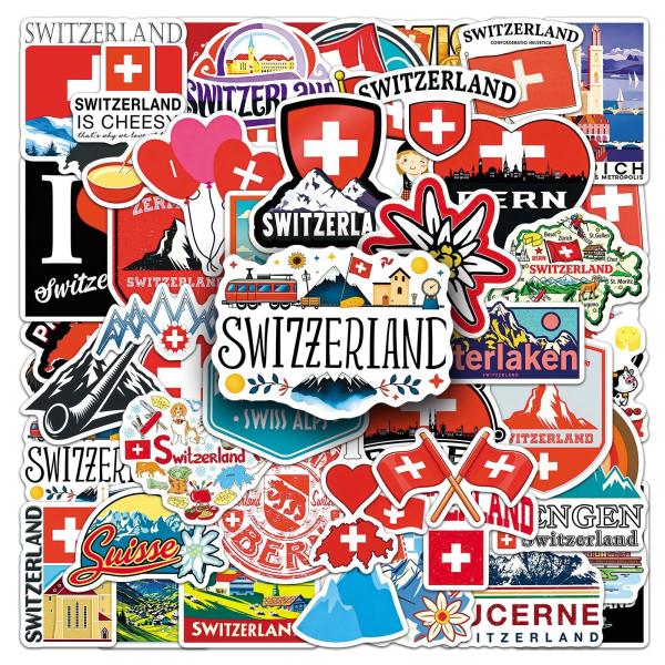 スイス　Swiss　アルプス山脈　インターラーケン　チューリッヒ　ベルン　ジュネーブ　ヨーロッパ　海外旅行　トラベル　シール　ステッカー50枚Y