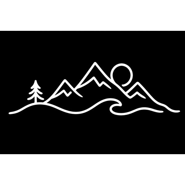 山・木・太陽・波　アウトドア　山登り　登山　ハイキング　トレッキング　山岳　山脈　キャンプ　キャンピングカー　車　カスタム　ステッカー1枚T（銀白色）