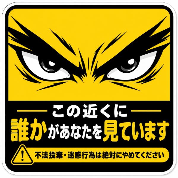 見ています　見てるぞ　不法投棄防止　防犯の目　監視の目　盗難防止　防犯用　警告　玄関　掲示板　ガレージ　窓ガラス　車体　貼付　自宅　店　ステッカー1枚T