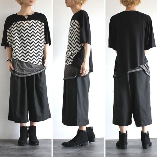 カットソー メンズ 半袖 モード系 ファッション ブラック 黒 変形 ボーダー アシンメトリー 個性的 トップス 中性的 ユニセックス レディース Buyee 日本代购平台 产品购物网站大全 Buyee一站式代购 Bot Online