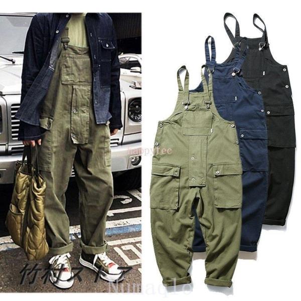 オーバーオールメンズサロペットゆとり無地ワークパンツオールインワンサロペットボトムス作業服春夏秋お洒落男性カジュアルおしゃれ