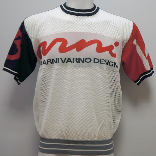 バーニヴァーノ・ロゴ柄 メッシュ切り替え 半袖 サマーセーター