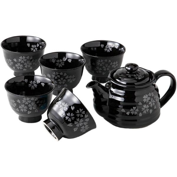ポット ティーポット 銀彩桜ポット茶器揃 茶器セット 湯呑