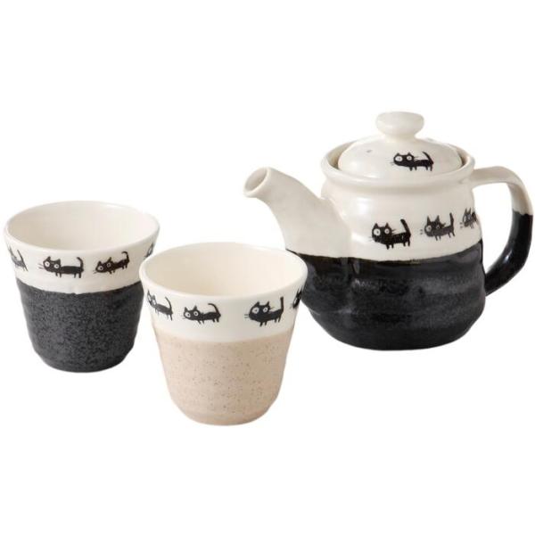 ポット ティーポット 黒ネコ 茶器揃 湯呑 セット 美濃焼 日本製 食洗機対応おしゃれ かわいい 人気 カフェ