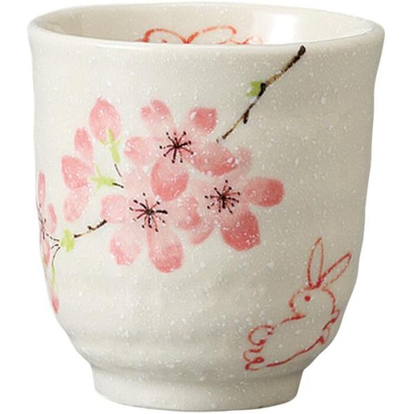 湯呑 ゆのみ 花うさぎ赤 陶器 美濃焼 日本製 食洗機対応 レンジ対応 食器煎茶 おしゃれ かわいい