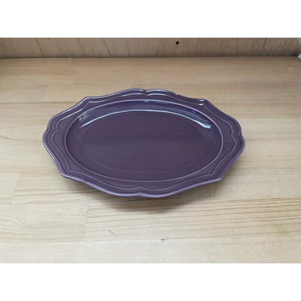 【訳あり アウトレット B品】オーバルプレート Lサイズ パープル 陶器 食器 カフェ風 かわいい おしゃれ レンジ対応 食洗機対応