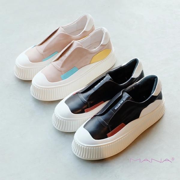 マナ　ブロック　スニーカー　24cm 厚底　マルチカラー　紐なし　レースレス マナ ブロック スニーカー 24cm 厚底 マルチカラー 紐なし レースレス