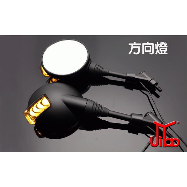 デイライト＆流れるウインカー付きバックミラー 左右セット 【ブラックボディ】10mm 逆ネジ (シーケンシャルウインカー) JY002-M
