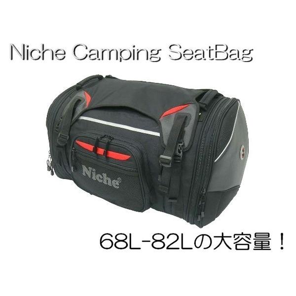在庫処分品■Niche 容量可変（68L-82L）大型ツーリングシートバック 最大82L！キャンピングシートバッグ ブラック/レッド　新品