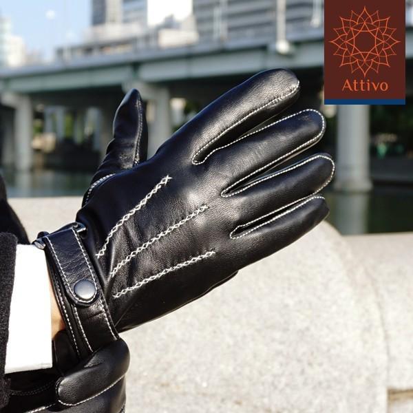 手袋 メンズ スマホ対応 Attivo ベルト飾り 裏地付き チャコール M ブランド 男性 レザーグローブ L 自転車 付与 バイク 防寒 Xlサイズ