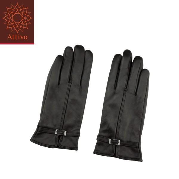 手袋 レディース スマホ対応 Attivo 羊革 ベルト飾り 裏地付き ブラック 4サイズ レザーグローブ バイク 女性 通勤 防寒 激安通販 自転車 黒