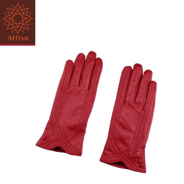 手袋 レディース Attivo 羊革 レッド 赤 3サイズ 裏地付 女性 防寒 国産品 ラムレザー グローブ 自転車 ブランド 通勤