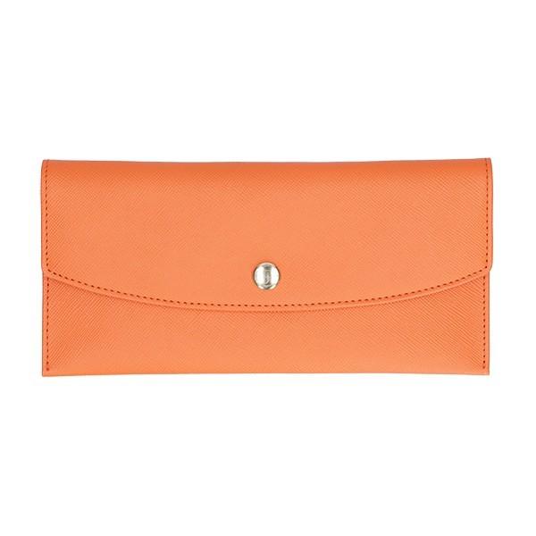 極薄長財布 レディース 本革 オレンジ コンパクトfelando フェランド 小銭入れ付き ブランド 買取 カード入れ6枚 角シボイタリアンレザー