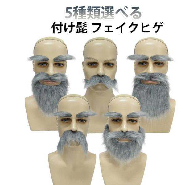 5種類選べる 口ひげ 白ひげ 5種類選べる 付け髭 あごひげ コスプレ 宴会 仮装 ハロウィン パーティー グレー 変装 小道具 演劇 舞台 撮影 送