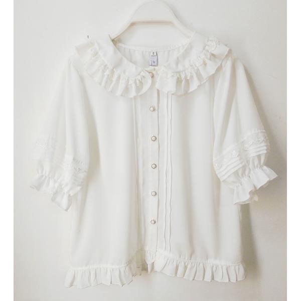 ブラウス ロリータ 夏 レディース 半袖 五分袖 フリル ギャザー シフォン ロリィタ Lolita ゴシック ゴスロリ