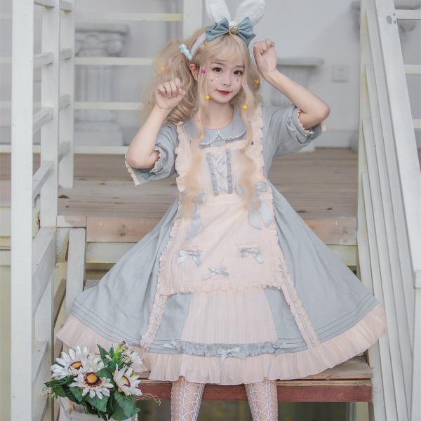 ロリータ ワンピース 春秋 七分袖 エプロンデザイン 姫 リボン かわいい ふんわりスカート S M L Buyee Buyee บร การต วกลางจากญ ป น ซ อจากประเทศญ ป น