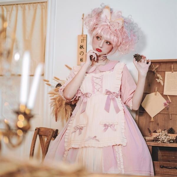 注目ショップ ブランドのギフト 姫 ロリータワンピース フリル りぼん ピンクロリータ ゆめかわいい ロリー7 ひざ丈ワンピース