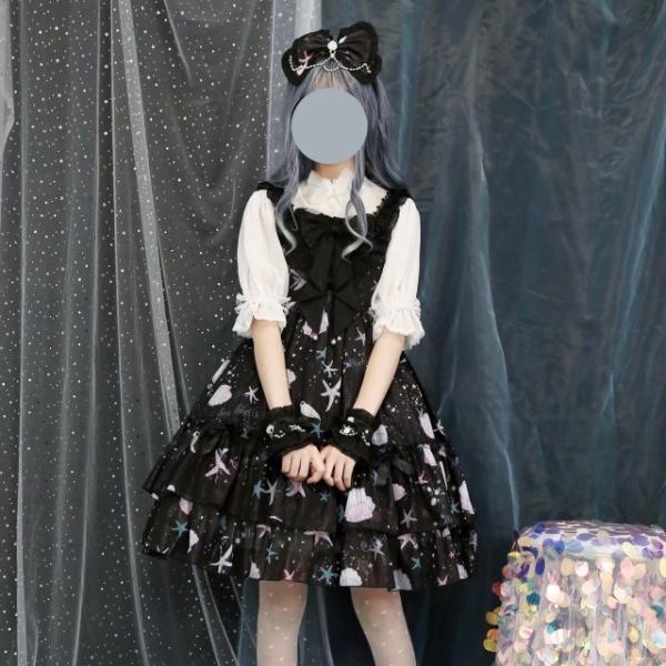【しゃも・:*⭐︎】ロリータワンピース ロリータ ワンピース JSK 貝殻 プリント ハイウエスト 可愛い