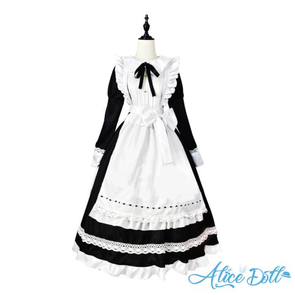 メイド服 クラシカル ロング丈 ワンピース エプロン ヘッド