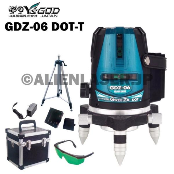 ■YSGOD ヤマシン 5ライン ドット グリーン ドット レーザー 墨出し器 GDZ-06DOT-T 本体+三脚 ドット グリーンレーザー墨出し器たち線4本・全周水平ライン・鉛直クロス（グリーン）地墨ポイント（赤色レーザー）3電源方式リチ...