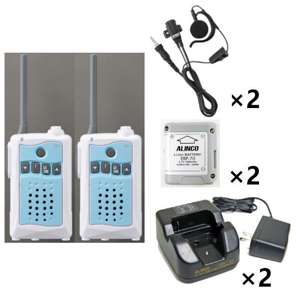 インカム 2台セット DJ-CH3A (アクアブルー) 特定小電力トランシーバ+EDC-184A 充電器+EBP-70 バッテリー+EME-654MA 1軸4極ねじ込み式イヤホンマイク アルインコ