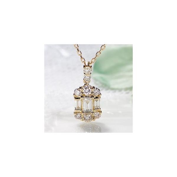 ダイヤモンド ネックレス バケットカット 18k 18金 0.2ct 長方形 