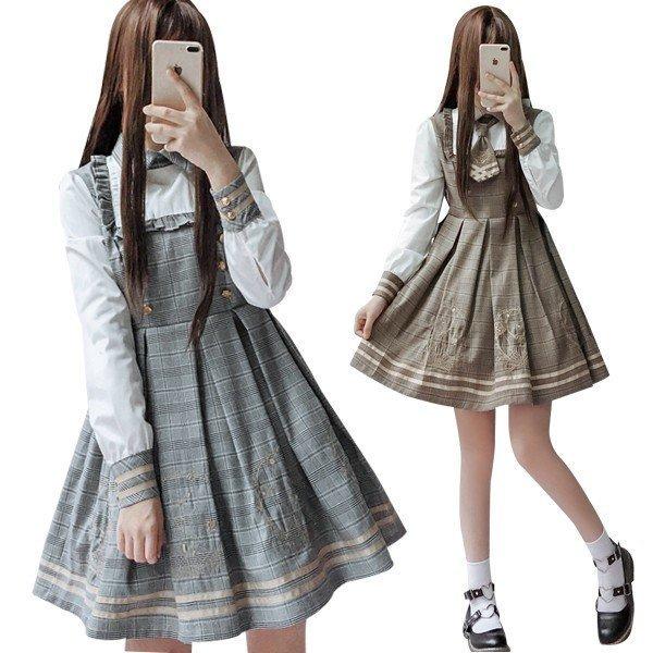 ワンピース Lolita 長袖 刺繍あり ロリータワンピース チェック 女子中高生ロリータ服 レディース ロリータ風ワンピ 切り替えワンピース フレア ワンピース At Alita 通販 Yahoo ショッピング