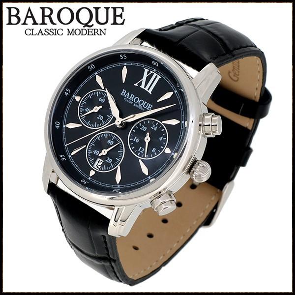 BAROQUE 腕時計 メンズ クロノグラフ 本革ベルト ブランド CLASSICO 38 ブラック メンズ腕時計 おしゃれ 30代 40代 バロック