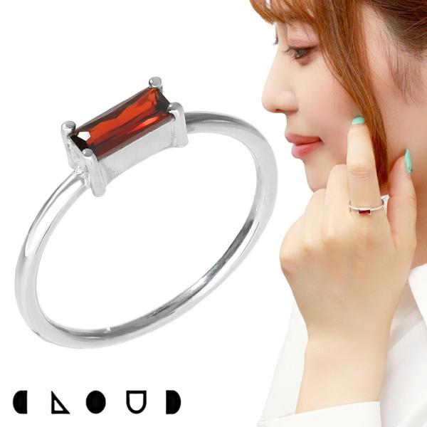 Cloud Jewely シンプル バゲットカット ガーネット リング 指輪 7〜17号 レディースリング シルバー 925 合成石 合成ガーネット 1月 誕生石 赤 レッド