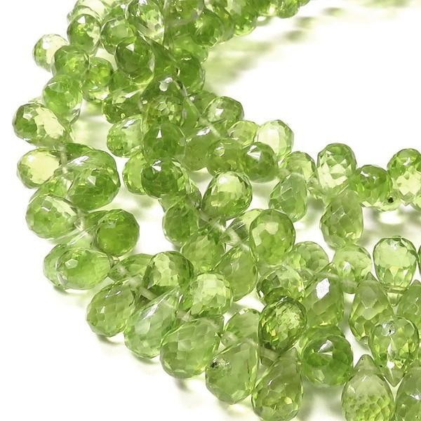 天然石ビーズ ペリドット 6×4mm ドロップカット 4玉セット パワーストーン 粒売り 贈り物