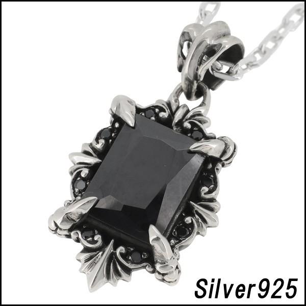 ネックレス ブラック シルバー ネックレス メンズ シルバー ブラックジルコニア クロー かっこいい