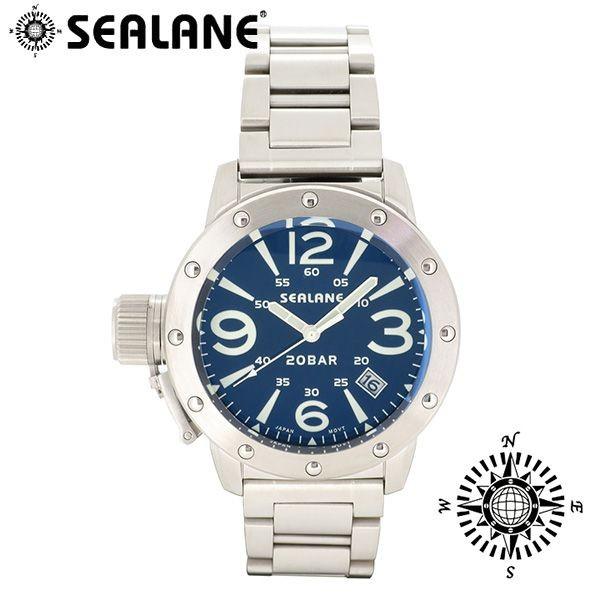 【稼働】 SEALANE SE32 ビックフェイス デイト 青文字盤 腕時計 SEALANE 腕時計 メンズ ブランド SE32 ブルー メタルベルト メンズ