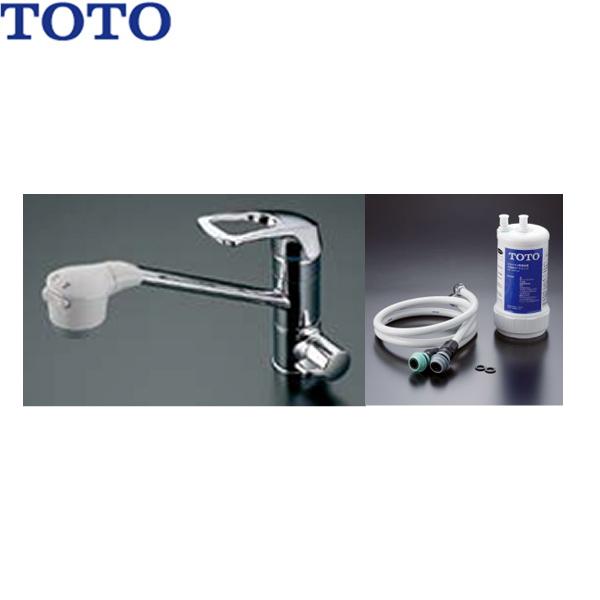 TOTO浄水器兼用自在水栓(台付きタイプ)TKG38C取付穴径：Φ37フレキホース整流・ソフト逆止弁「浄水」と「水道水」それぞれの操作レバーを独立ビルトイン浄水カートリッジ付属