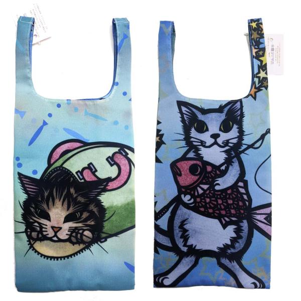 ◇エコバッグ ゆったりトート(小) 食パンが入るサイズ 猫柄 切り絵
