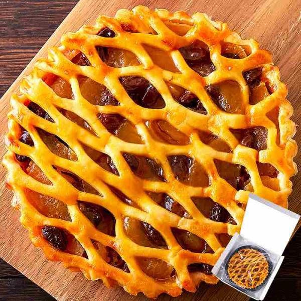 ■商品名：アップルレーズンパイ■名称：洋生菓子■原材料名：リンゴプレザーブ（中国製造）、小麦粉、マーガリン、レーズン、鶏卵、杏ジャム、砂糖混合異性化液糖、砂糖、粉末油脂（植物油脂、コーンシロップ）、食塩、シナモン／乳化剤、ゲル化剤（増粘多糖...