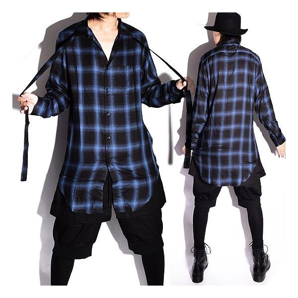 チェックシャツ メンズ ロング丈 シャツ ブルー 青 格子柄 オリジナル ブランド 個性的 V系 ビジュアル系 モード系 ストリート系 衣装 3代目 Exile ファッション Buyee Buyee 日本の通販商品 オークションの代理入札 代理購入