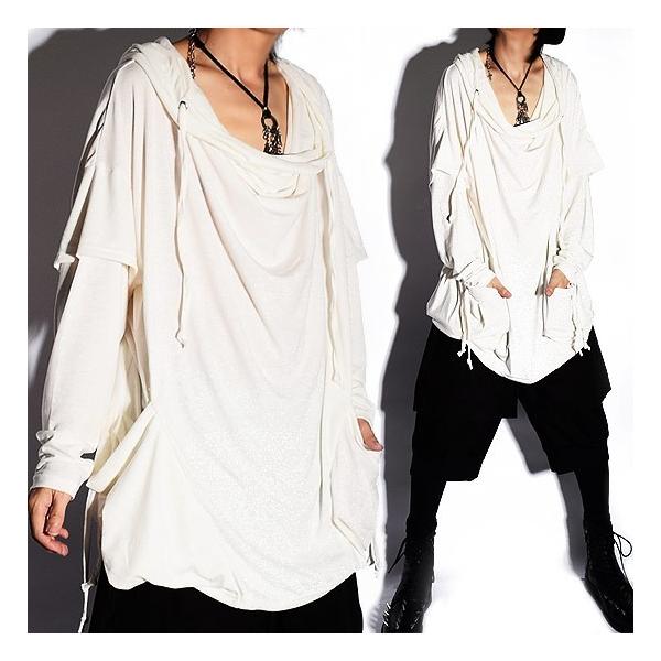 ロングtシャツ メンズ ロング丈 変形 ドレープ パーカー カットソー 無地 ホワイト 白 ブランド 個性的 ホスト V系 ビジュアル系 モード系 日本製 ファッション Buyee 日本代购平台 产品购物网站大全 Buyee一站式代购 Bot Online