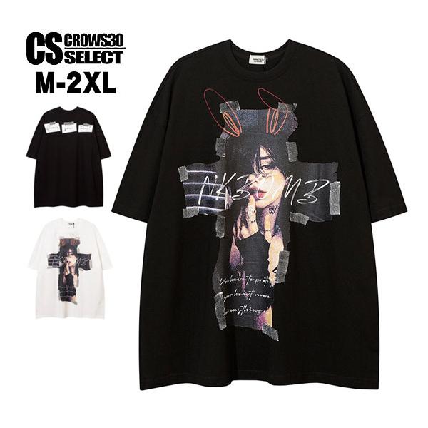 V系 Tシャツ メンズ モード系 ロング丈 カットソー 十字架 クロス 女性