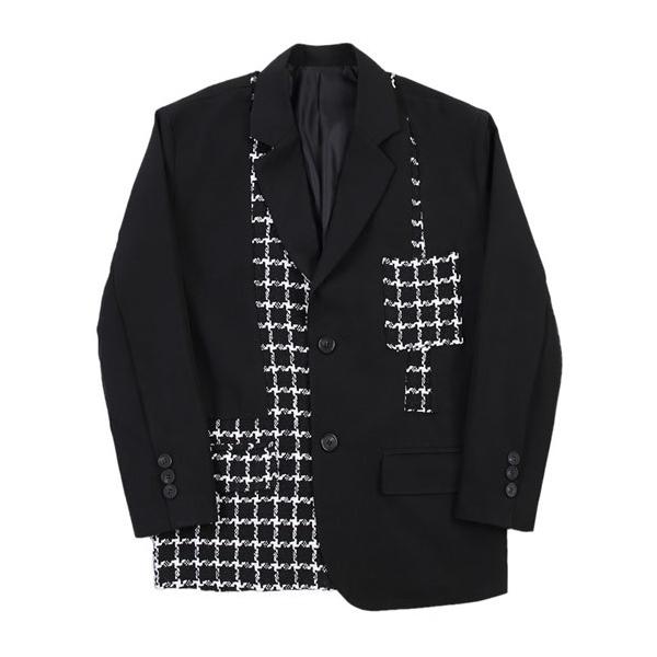 テーラードジャケット メンズ バイカラー チェック 切替 アシンメトリー モードファッション インポート ブレザー 新作 30代 40代 個性的 お兄系 ホスト V系 Buyee Buyee 日本の通販商品 オークションの代理入札 代理購入