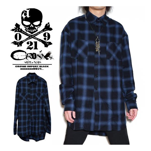 チェックシャツ メンズ モード系 シャツ ロングシャツ ブルー