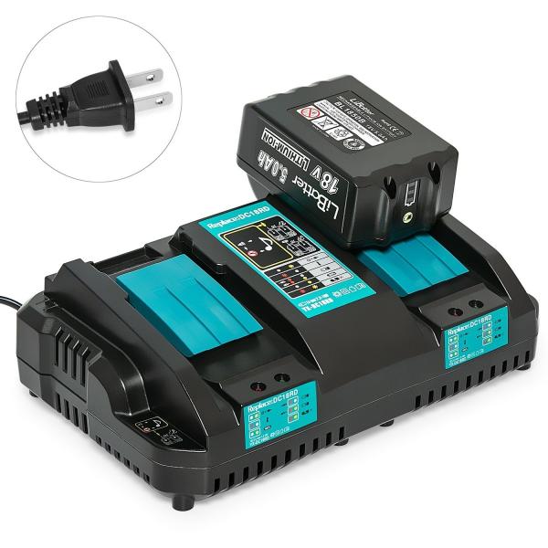 OPSON DC18RD 14,4V~18V 4A Dual Port Ladegerät für Makita 14,4V~18V Li-ion Akku BL1815 BL1830 BL1840 BL1850 BL1860 BL1430 BL1415