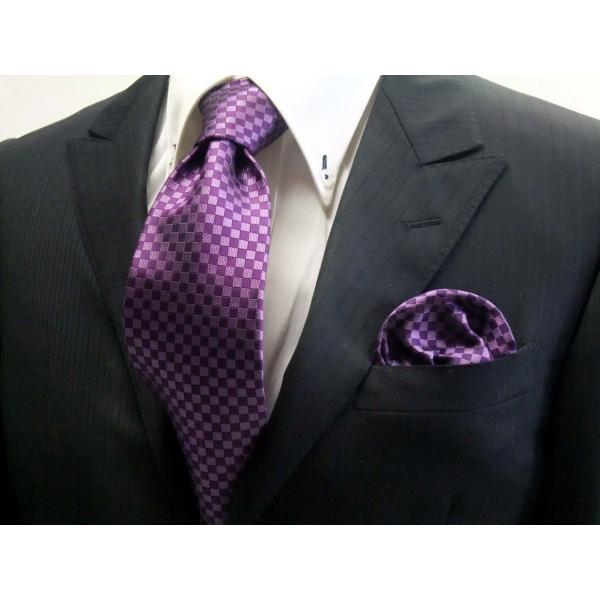 無地（縦ライン）/少し明るめの紫（パープル）市松模様ネクタイ