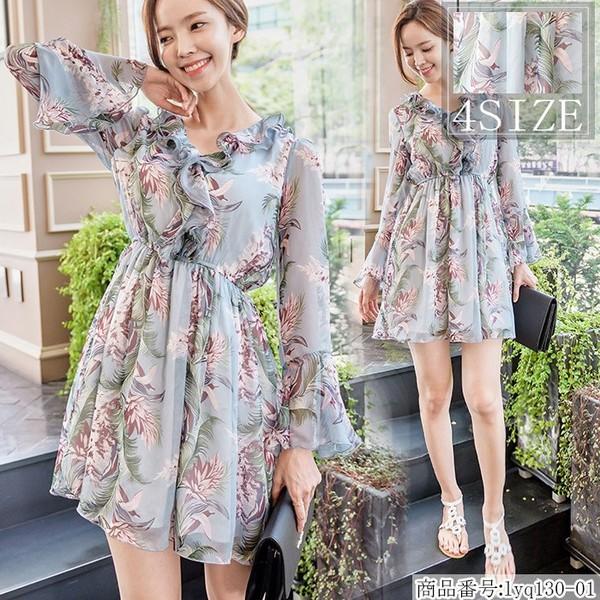 ワンピース 秋 レディース ワンピース ミニ ワンピース シフォン ワンピース 花柄 長袖 ふんわり ワンピ お呼ばれ パーティー ドレス 二次会 優雅 Lyq130 01 Sunshine Shop 通販 Yahoo ショッピング