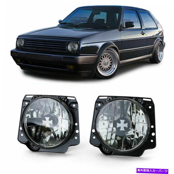USヘッドライト VWゴルフMK2スモークアイアンクロスハロゲンH7ヘッド 