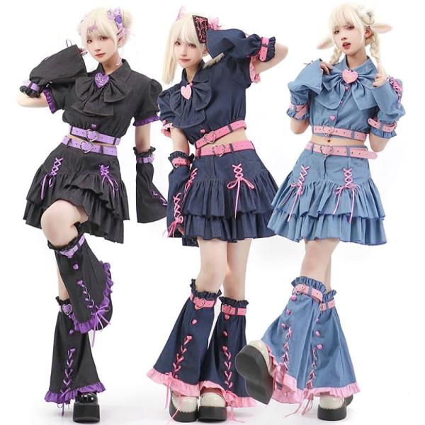 戦う女の子風　ロリータ風 ゴスロリ 地雷系 コスプレ 衣装 デニム allin-japan_fz3875