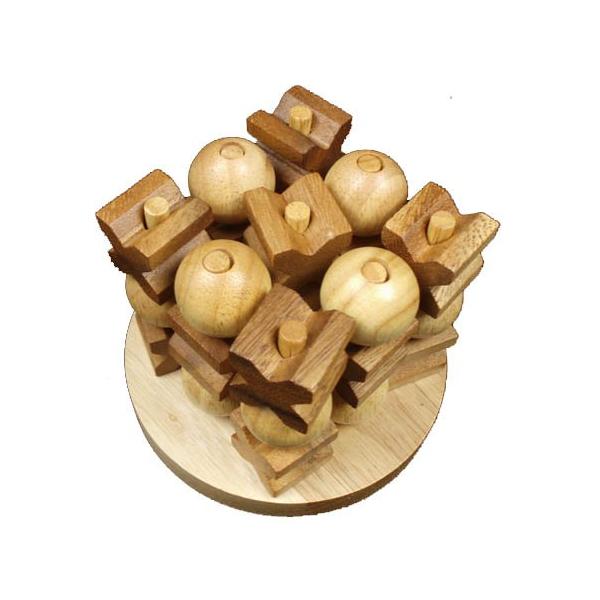 【並行輸入品】Tic Tac Toe 3D Wood Game with Round Rubber Wood Base