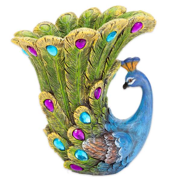 【並行輸入品】Bits and Pieces 孔雀の花瓶 ポリレジン彫刻花瓶 Bits and Pieces Peacock Vas